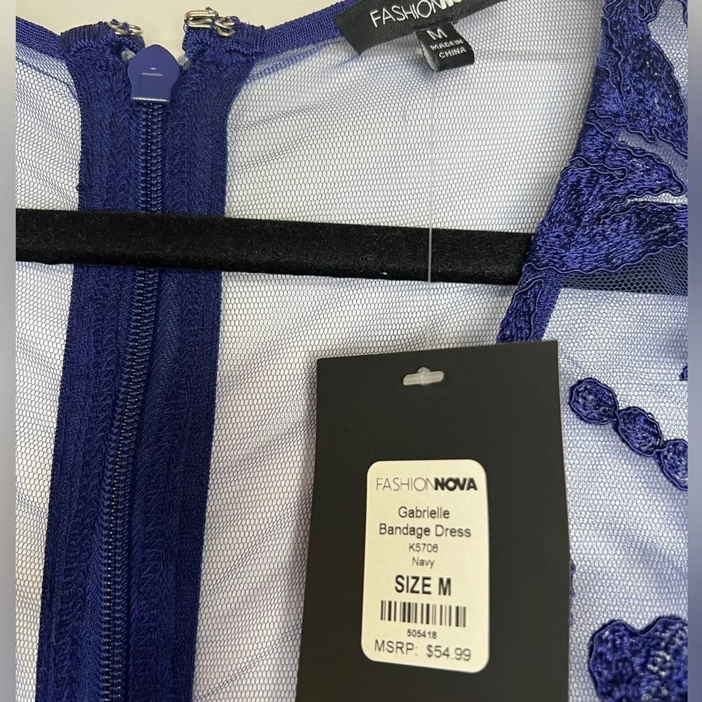 Fashion nova royal blue Gabrielle Deep V Bandage Dress Sheer Bodice Size M - Picture 10 of 15